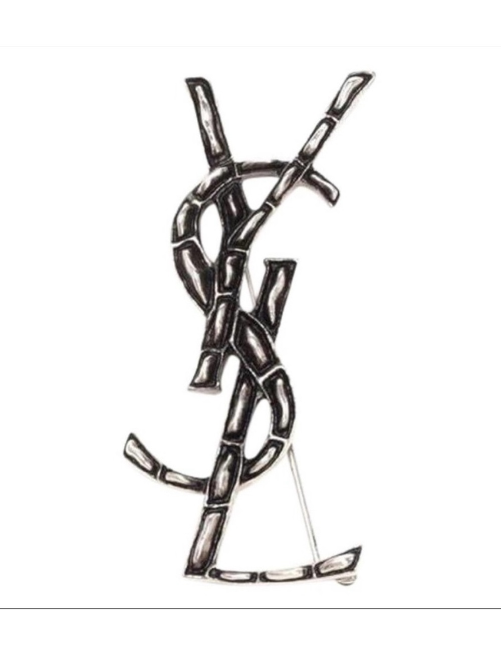 SAINT LAURENT YSL logo silver tone brooches